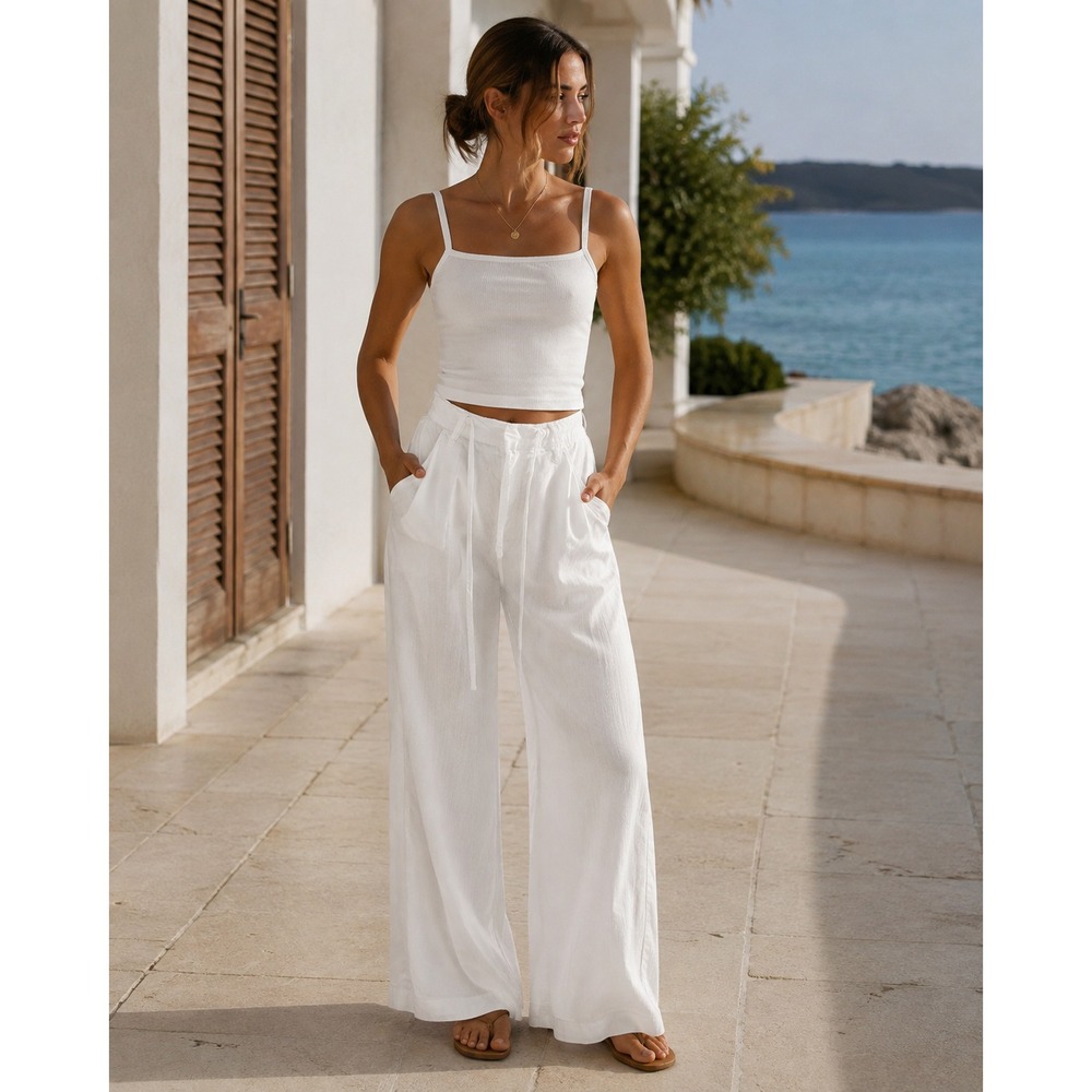 OAT New York White Wide Leg Lyocell Tie Waist Pant Size 10 NWOT Beach Resortwear - Picture 15 of 16